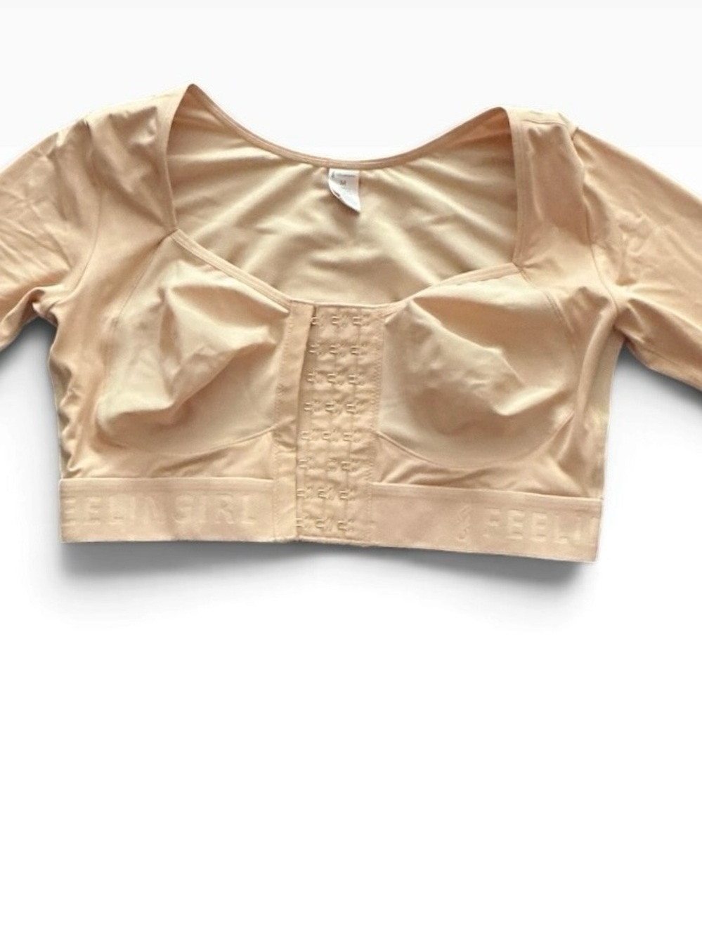 Seamless Front-Closure Nude Long-Sleeve Crop Top